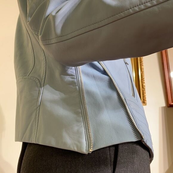 Thyme Maternity & After Baby Blue Faux Leather Motorcycle Jacket - Picture 7 of 16